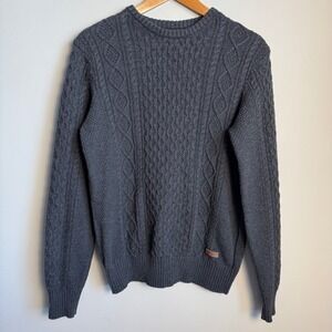 Buffalo David Bitton Men's Dark Gray Cable Knit Cotton Sweater Medium Professor